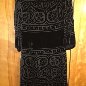 Dana Morgan Elegant Black and Gray Patterned Long Sleeve Dress